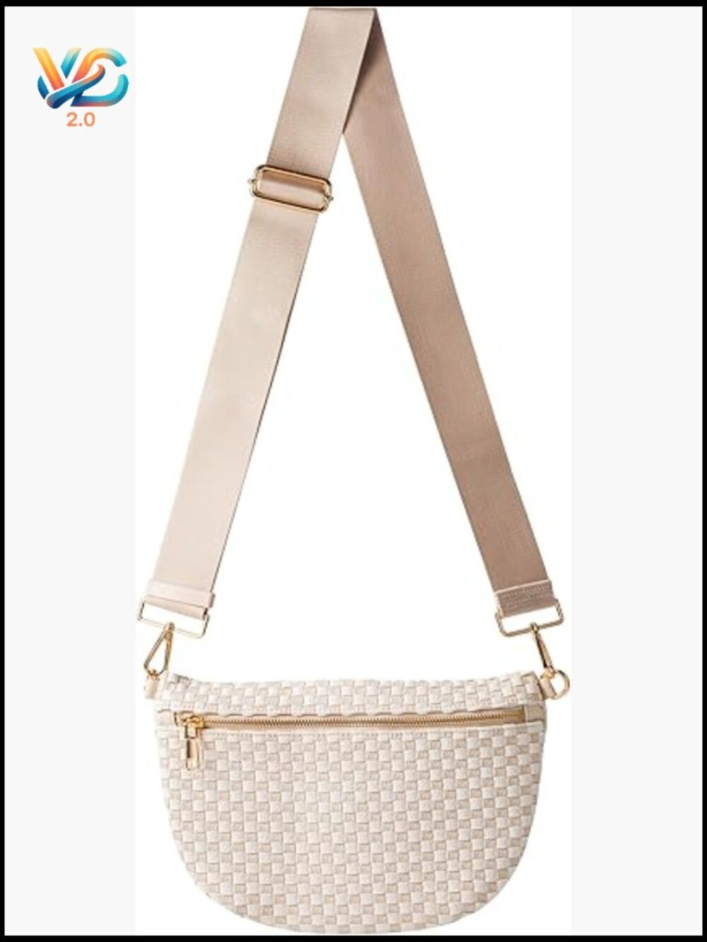 Woven Crossbody Bag Checkered PU Bum Bag Sling Purse Adjustable Strap Travel